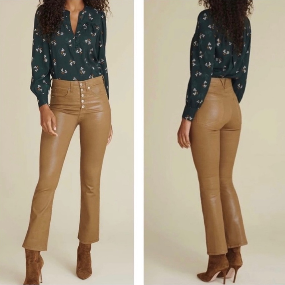 NWT Veronica Beard Carolyn Coated Baby Boot Jeans Brown Ochre